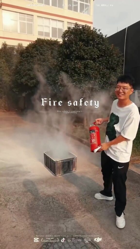 YTL fire safety drill with a fire extinguisher