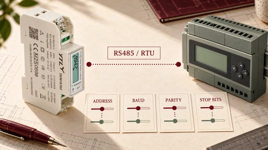 Modbus RTU serial settings for energy meters