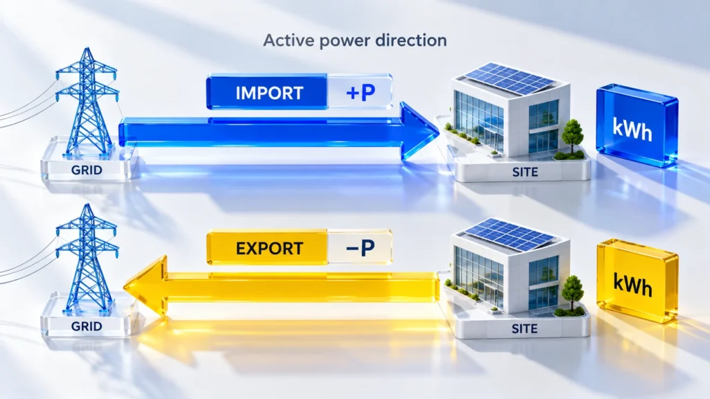 Solar meter import and export power flow
